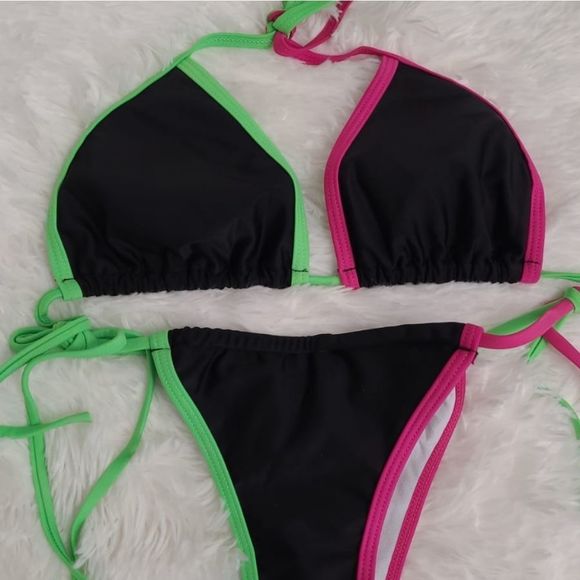 brazilian style Women's Color Block Halter Tr - Picture 2 of 3